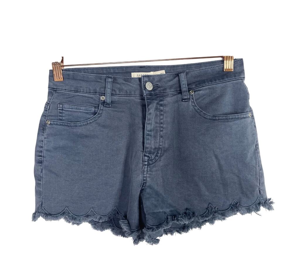 New Francescas Harper Heritage Blue Scallop Edge Jean Shorts 26 Stretch Cotton